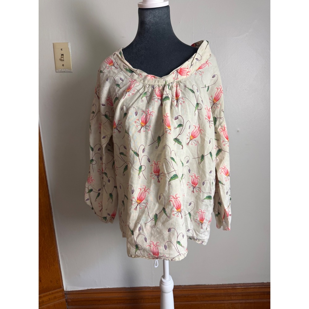 HD in Paris Anthropologie Floral Linen Blend Blouse rosemellow boxy beachy top